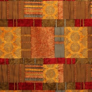 Moroccan Patchwork Tapestry Prague Upholstery Fabric - Terracotta