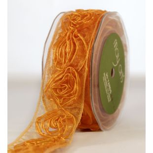 Sheer Woven Rosette 1.5 Inch Ribbon - Orange