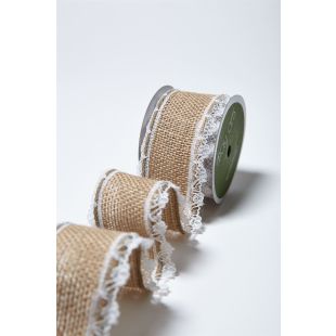 Jute Hessian Lace Edge Ribbon - Natural