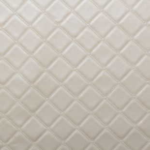 Luxury Bentley Stitch Diamond Embossed Faux Leather Upholstery Fabric - Ivory