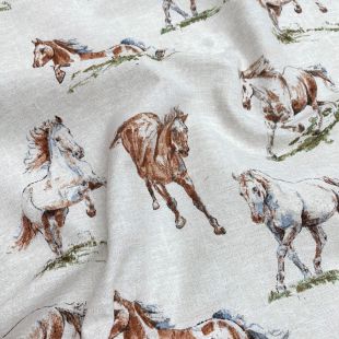 Country Side Animals Digital Print 100% Cotton Fabric - Wild Horses