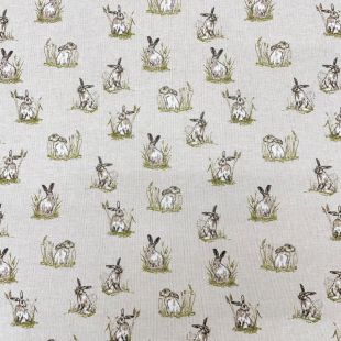 Country Side Animals Digital Print 100% Cotton Fabric - Hares