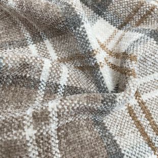 Heavy Check Tartan Chenille Upholstery Fabric - Beige