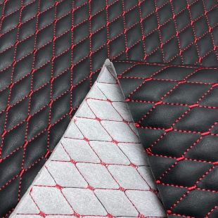 Black Small Diamond Stitch 6mm Scrim Foam Backed Leather