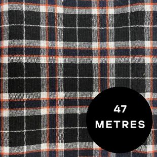 Brushed Cotton Woven Tartan Fabric - Navy Orange Black