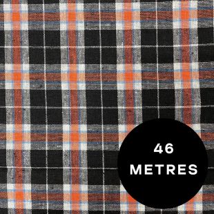 Brushed Cotton Woven Tartan Fabric - Orange Blue Black