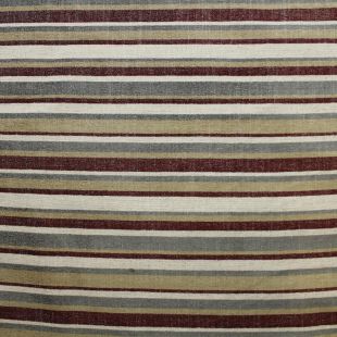 7 Metre Roll - Wine Beige Autumn Slubbed Linen Stripe Upholstery Fabric