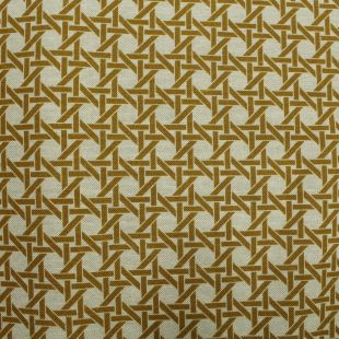 Gold Natural Geometric Linen Look Print Lightweight Fabric
