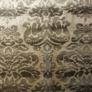 Beige Taupe Floral Damask Velour Upholstery Furnishing Fabric