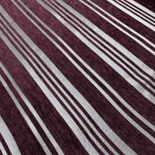 Aubergine Silver Jacquard Stripe Chenille Upholstery Fabric