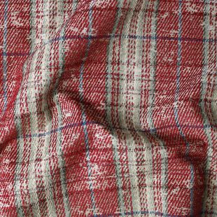 Cardell Red Beige Twill Weave Distressed Tartan Sofa Fabric
