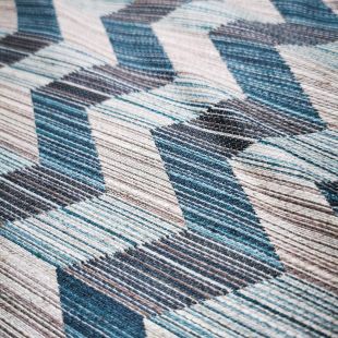 Teal Beige Geometric Zig Zag Upholstery Furnishing Fabric