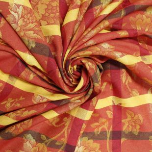 Red Beige Floral Jacquard Tartan Lightweight Fabric