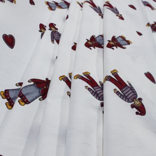 White Red Elf Heart Print Lightweight Fabric