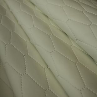 Cream Embossed Hexagon Faux Leather Upholstery Furnishing Fabric