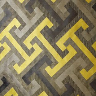 4.6 Metre Roll  - Taupe Gold Geometric Raised Velvet Fabric