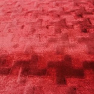 Euros Red Criss Cross Geometric Velvet Upholstery Furnishing Fabric