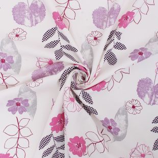 Floral Checkered Vine 100% Cotton Curtain Cushion Upholstery Craft Fabric - Pink