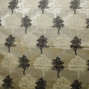8.2 Metre Roll - Black Gold Jacquard Satin Trees Lightweight Furnishing Fabric