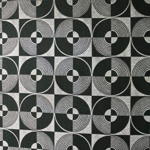 4.4 Metre Roll  - Black Silver Large Geometric Disc Chenille Fabric