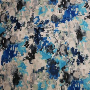 Blue Watercolour Velour Curtains Soft Furnishing Fabric