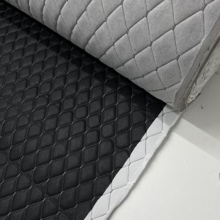 Black Large Diamond Stitch 6mm Scrim Foam Backed Leather - Black with White Stitch