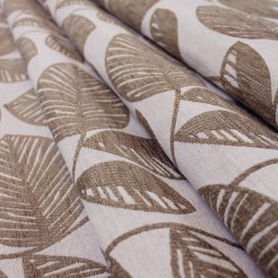Roan Mocha Jacquard Floral Leaf Chenille Upholstery Fabric