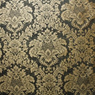 Black Gold Floral Jacquard Damask  Upholstery Furnishing Fabric