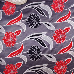 West Grey Red Floral Satin Jacquard  Upholstery Fabric