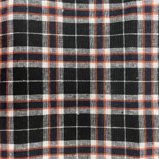 Brushed Cotton Woven Tartan Fabric - Navy Orange Black