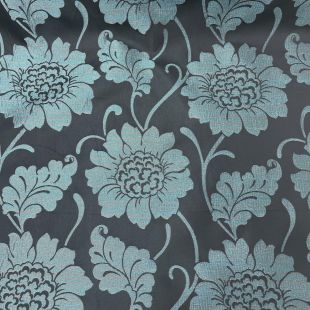 Turquoise and Black Flowers Upholstery Furnishing Fabric