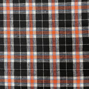 Brushed Cotton Woven Tartan Fabric - Orange Blue Black