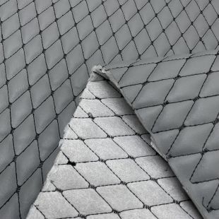 Grey Small Diamond Stitch 6mm Scrim Foam Backed Leather - Grey with Black Stitch