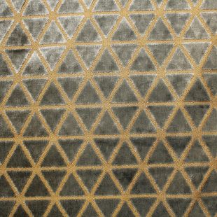 3.2 Metre Roll - Silver Gold Small Triangles Raised Velvet Upholstery Fabric