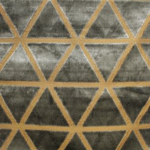 3.8 Metre Roll - Silver Gold Large Triangles Raised Velvet Upholstery Fabric