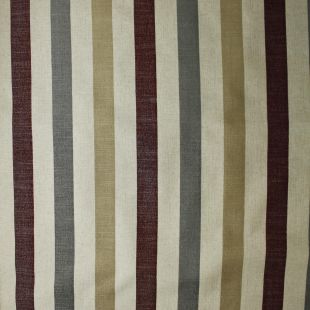 7.3 Metre Roll - Wine Gold Grey Linen Look Striped Lightweight Furnishing Fabric