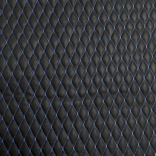 Black Small Diamond Stitch 6mm Scrim Foam Backed Leather - Black with Blue Stitch