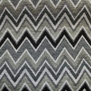 6.5 Metre Roll  - Charcoal Zig Zag Geometric Chenille Fabric