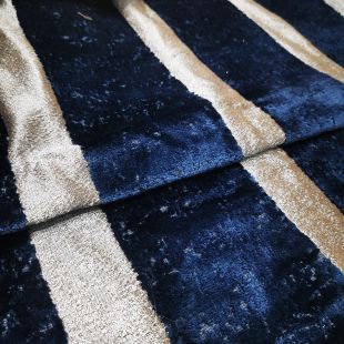 Nix Navy Blue Gold Stripe Upholstery Furnishing Fabric