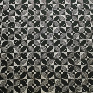 3.6 Metre Roll  - Black Silver Geometric Disc Chenille Fabric
