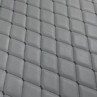 Grey Large Diamond Stitch 6mm Scrim Foam Backed Leather - Grey with Black Stitch