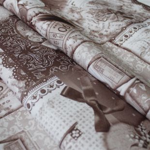 Sepia Tone Floral Kitsch Print Lightweight Fabric