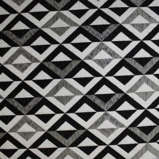 4.2 + 5.1 Metres Remnant - Black Silver Woven Geometric Chenille Upholstery Fabric