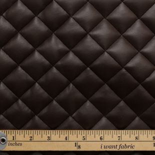 Diamond Quilted Padded Faux Leather Fabric - Brown