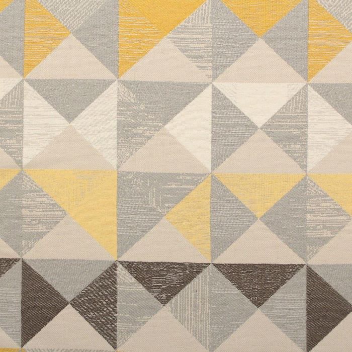 YELLOW WHITE Meter/Fat Quarter/FQ Linen Fabric Geometric Triangles Sewing Craft
