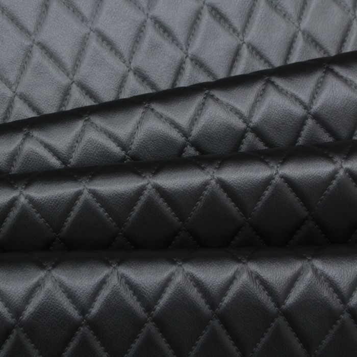 Faux Leather Diamond Stitch, Black Leatherette Upholstery Fabric