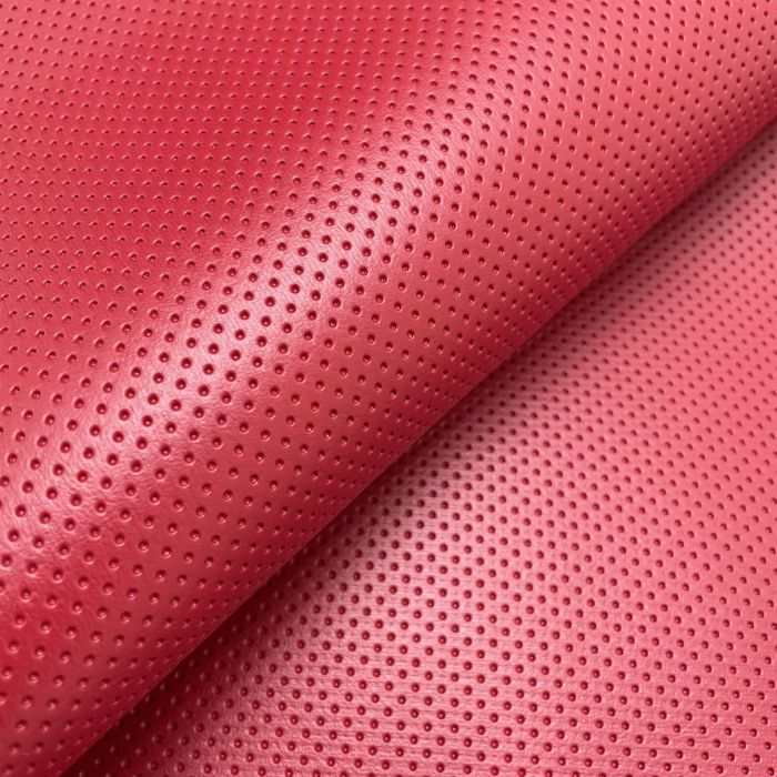 Semi Perforated Faux Leather Upholstery Fabric - Red