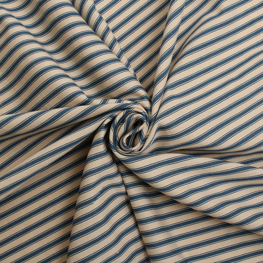 100% Cotton Woven Ticking Cream Navy Blue Stripe Upholstery Fabric - I ...